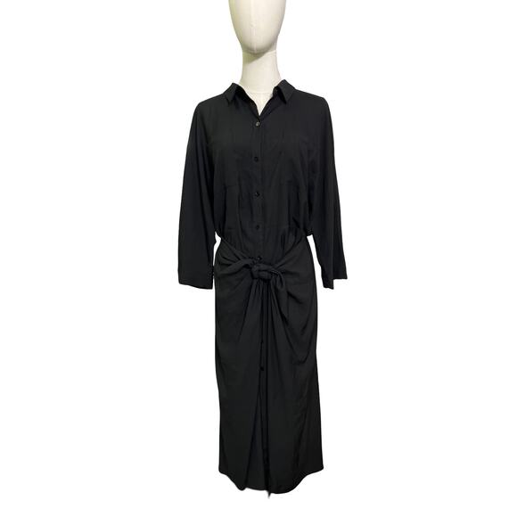 Nic + Zoe Black Button Front Shirt Dress Size 14 Tie Waist EUC - Picture 1 of 8